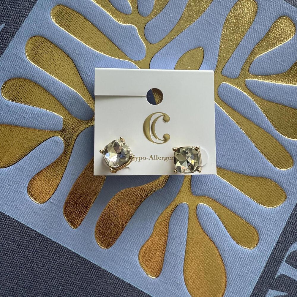 CHARMING CHARLIE Rose Gold Cushion-Cut Crystal Stud Earrings